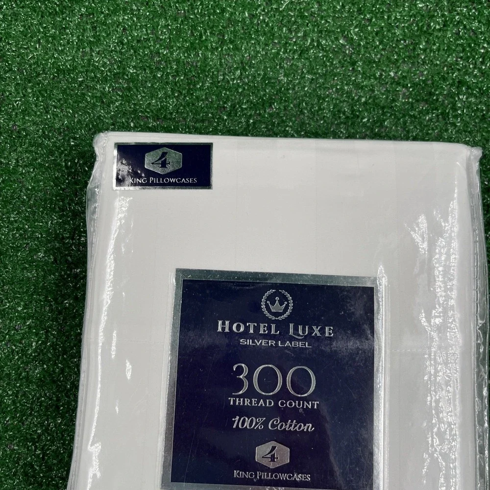 Hotel Luxe Silver Label 300 Thread Ct Cotton White‎ King Pillowcase Set of 4 NWT